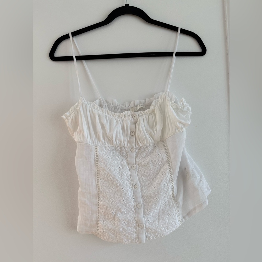 Zara White Lace Button-Up Tank Top